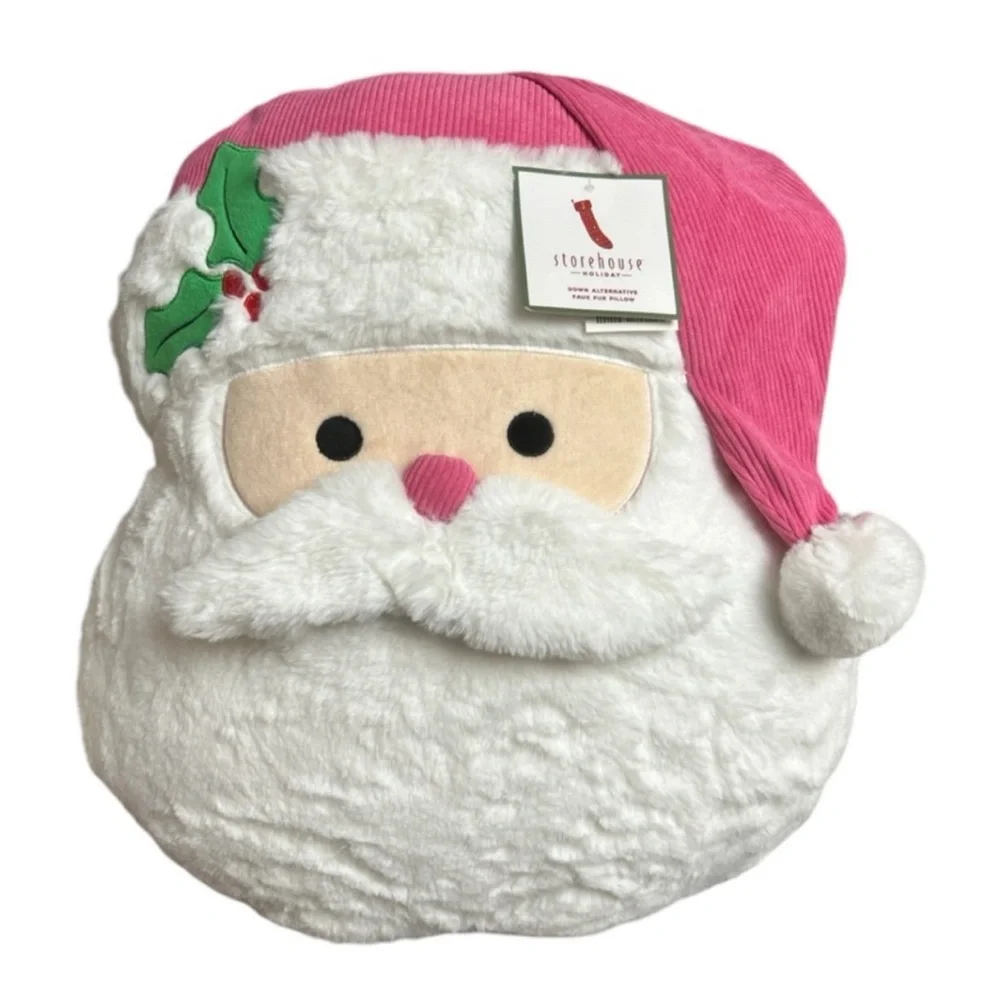 Stonehouse Pink Hat Santa Claus Face Large Soft Throw Pillow Christmas Decor